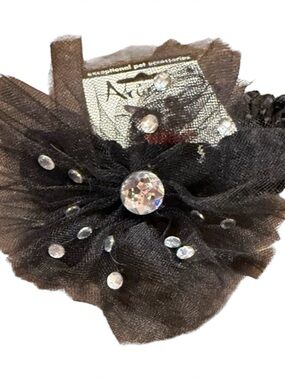 Aria Black Dog Collar Tulle Bow Rhinestone Halloween Costume Large